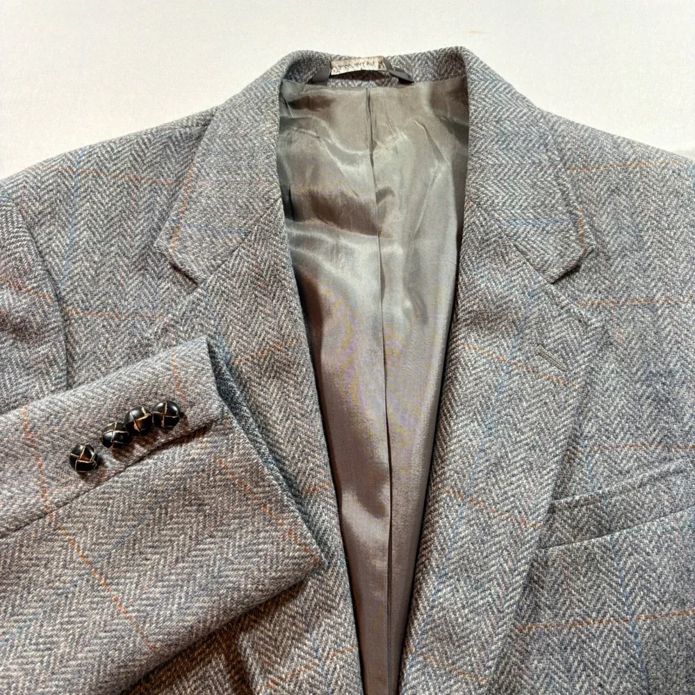 Bill Blass Mens Blazer Sport Coat 40R Blue Tan Micro Pattern Wool Blend USA